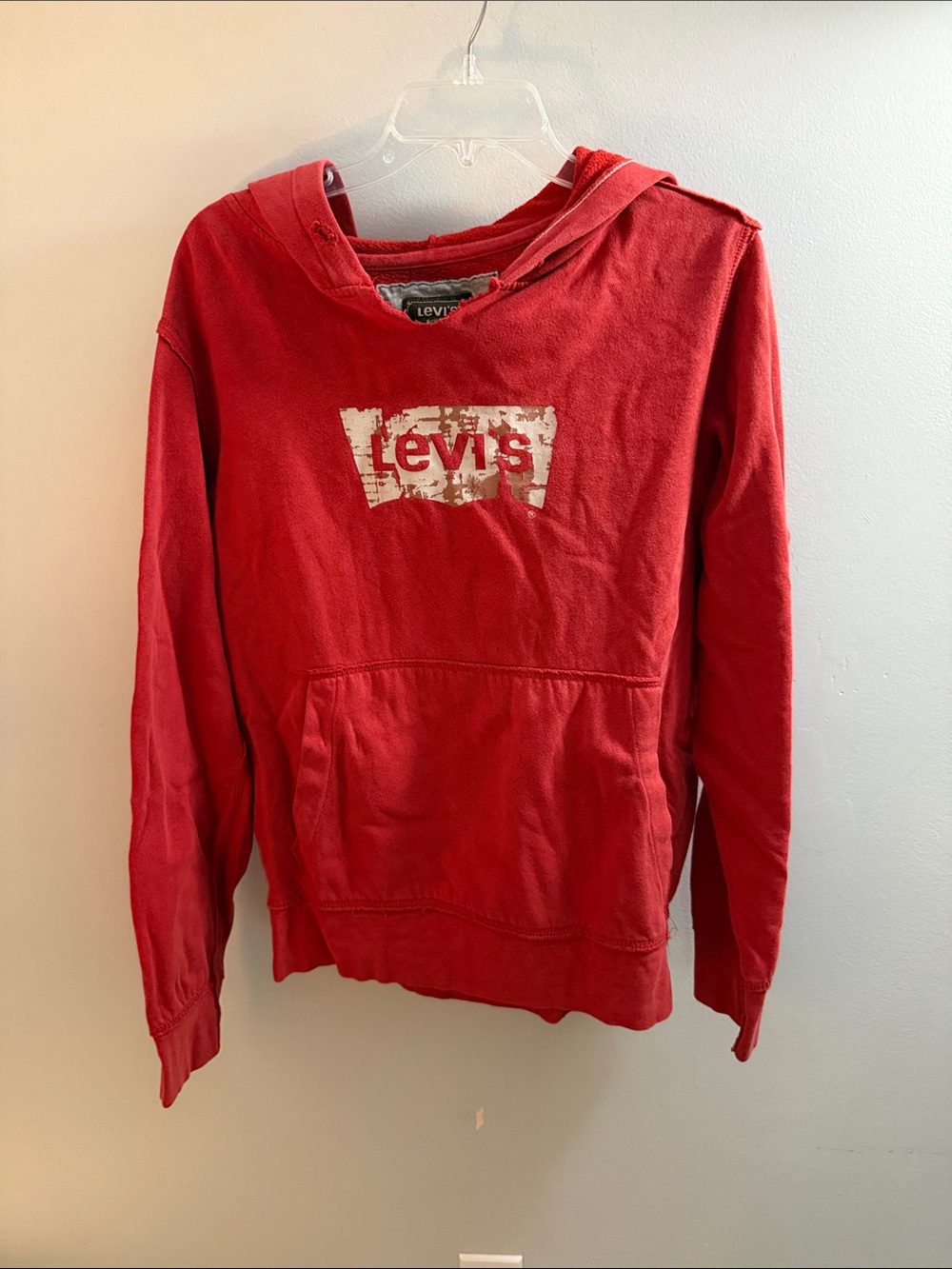 Levi's Red Pullover Hoodie with Distressed Logo